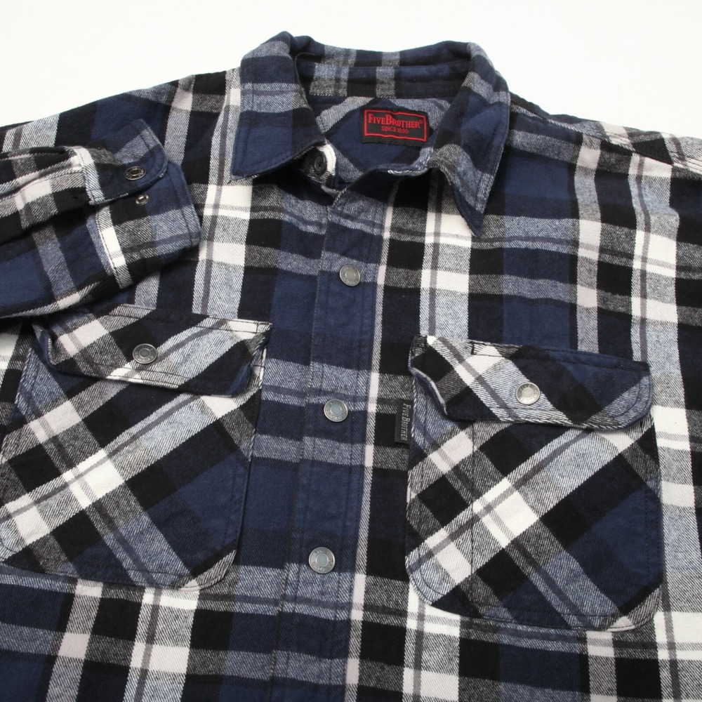 FiveBrother Flannel Shirt Mens XL-R Blue Black Plaid Cotton Heavy Workwear 5901R